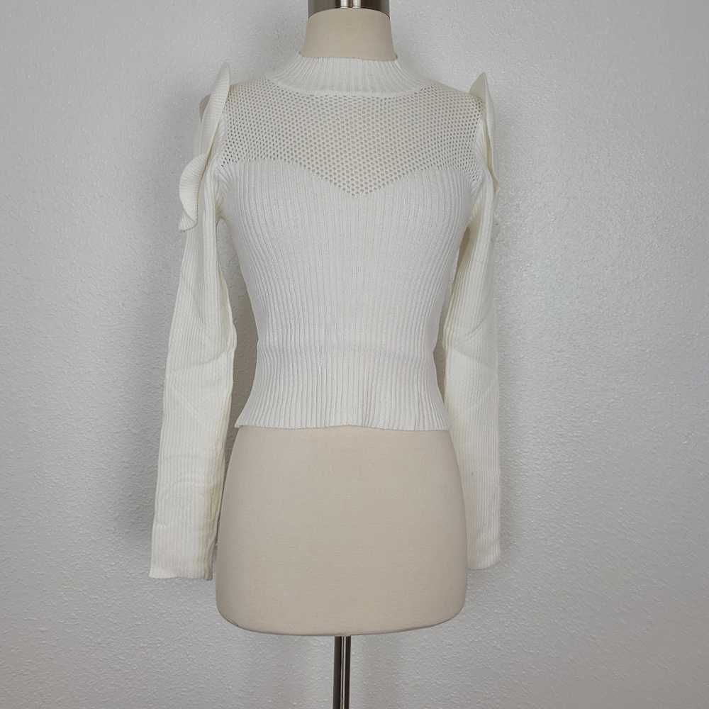 Long Sleeve Knit Top W/Ruffle Detail